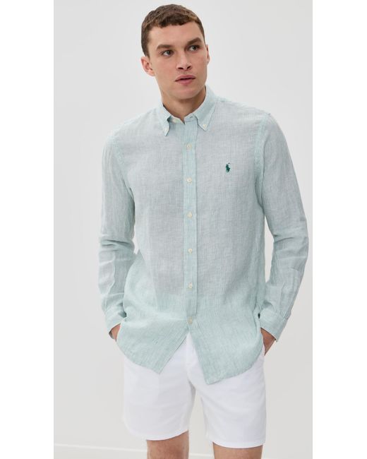 Polo Ralph Lauren Striped Long Sleeve Linen Shirt in Blue for Men | Lyst
