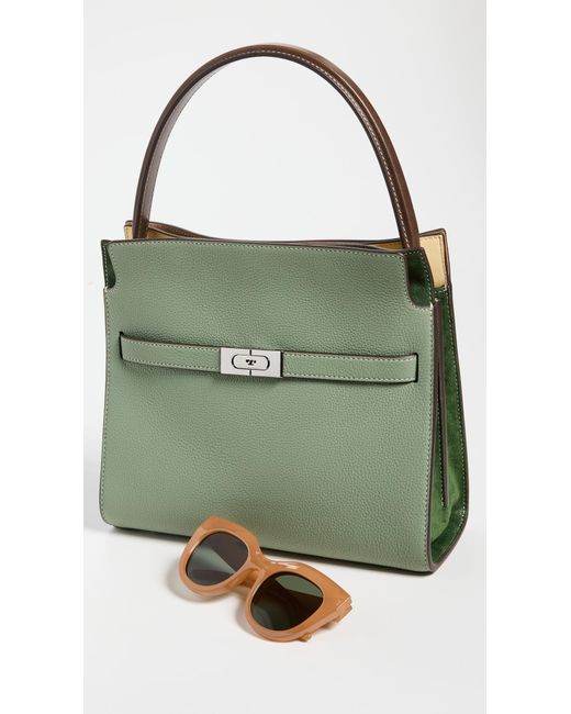 Tory Burch Lee Radziwill Pebbled Small Double Bag in Green | Lyst