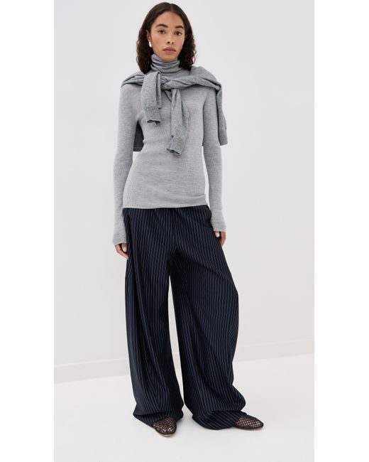 Tibi Gray Feather Weight Ribbed Sweater Turtle Neck Pullover