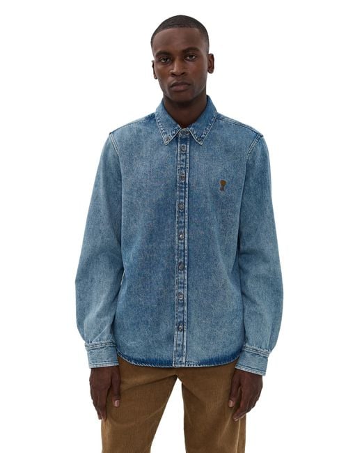 AMI Blue Used Light Denim Jacket for men
