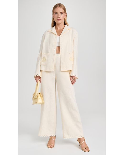 Sleeper Natural Sofia Linen Embroidered Pants