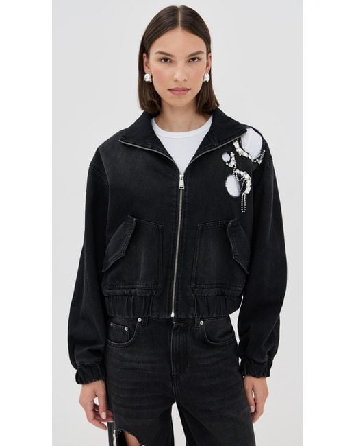 Area Black Crystal Chain Cutout Bomber Jacket