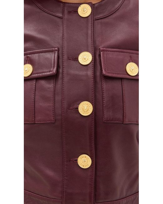 L'Agence Brown Deidra Collarless Leather Jacket