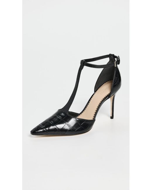 Cinq À Sept Black Clara Croco T Strap Pumps