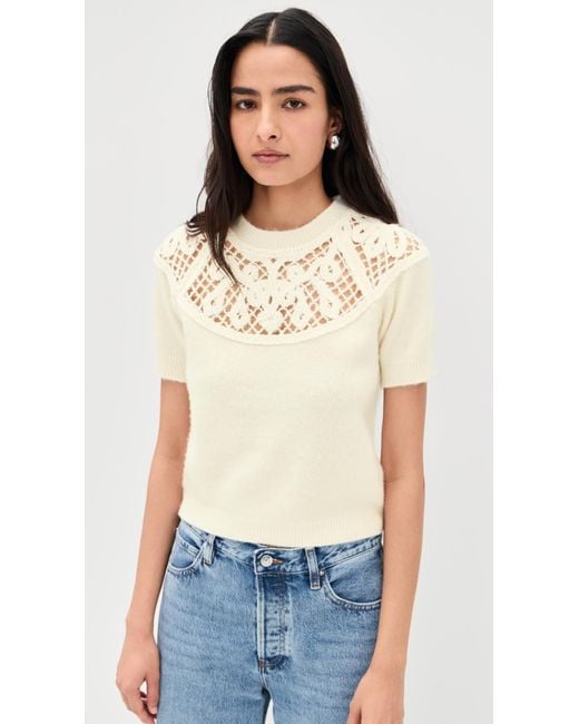 FRAME Blue The Lace Gathered Cashmere Sweater