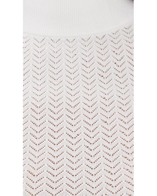 Alice + Olivia White Lanie Pointelle Mock Neck Top