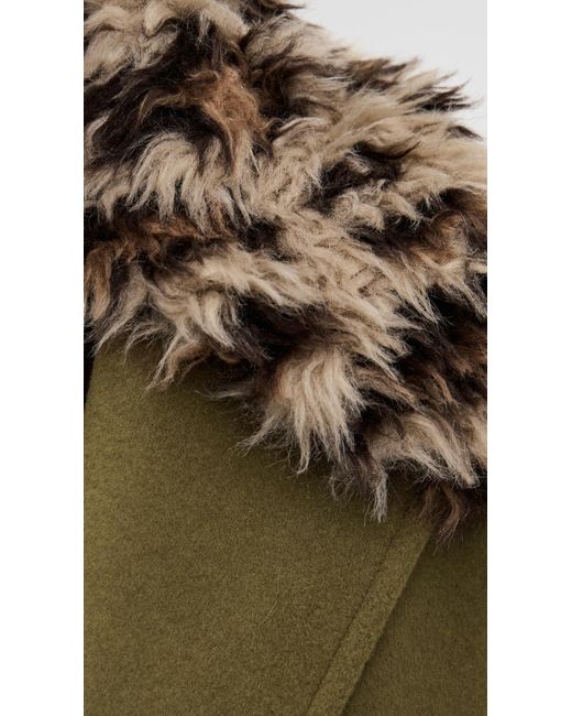 MSGM Green Leopard Collar Coat