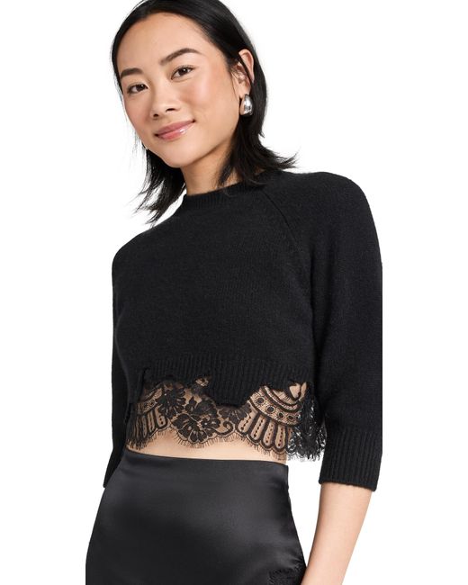 Monse Black Short Sleeve Lace Hem Sweater