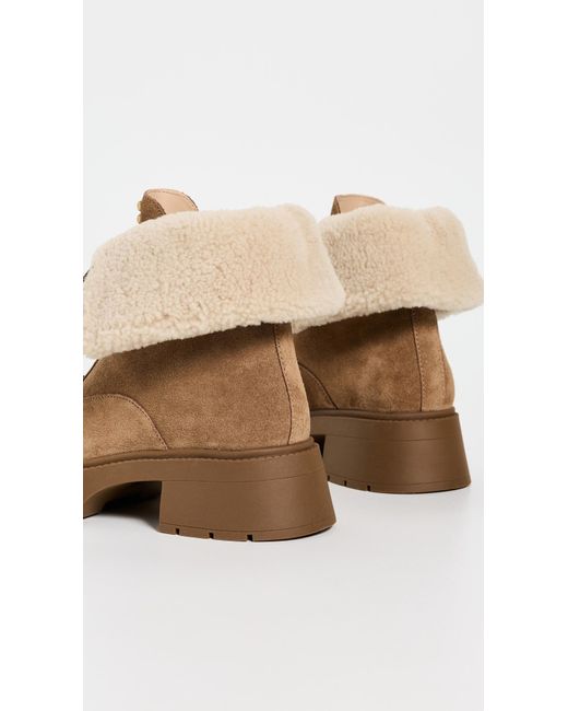 COACH Natural Leah Platform Suede Shearling Zip Booties