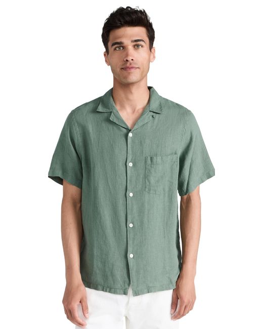 Portuguese Flannel Green Linen Camp Collar Shirt for men