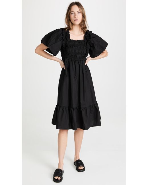 English Factory Cotton Ruffled Smocked Midi Dress in Black - Lyst