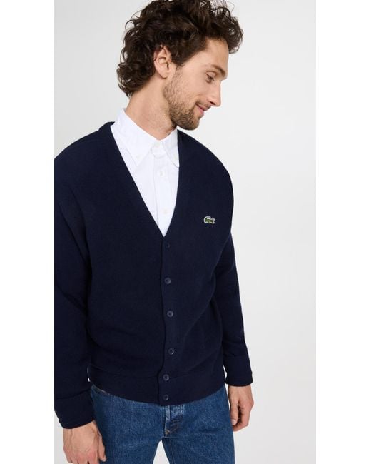 Lacoste Blue Relaxed Fit Tone-on-tone Buttons Wool Cardigan for men
