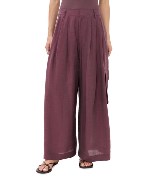 Tibi Purple Silk Voile Cargo Triple Pleat Pants