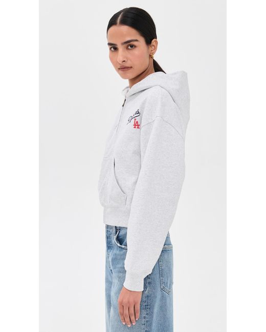 Sporty & Rich La Dodgers Serif Cropped Zip Hoodie in White | Lyst