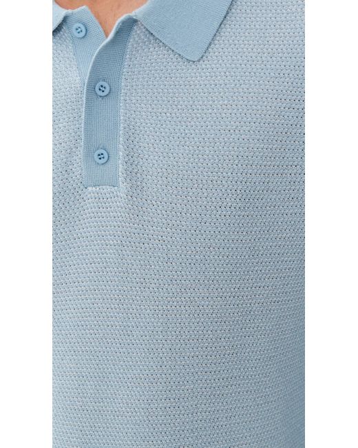 Onia Blue Cotton Textured Knit Long Sleeve Polo for men