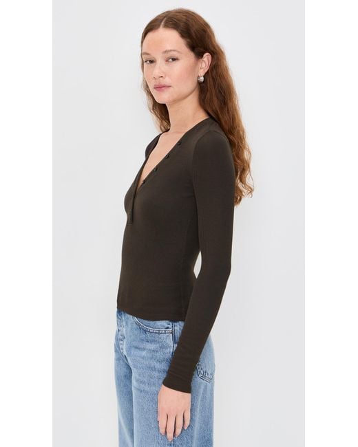 FRAME Black The Mesh Trim Rib Henley