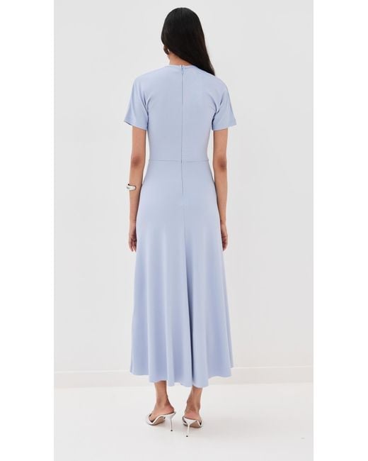 Victoria Beckham Blue Gathered Waist T-Shirt Midi Dress