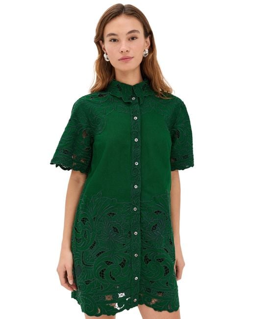 Sea Green Ceci Embroidery Shirt Dress