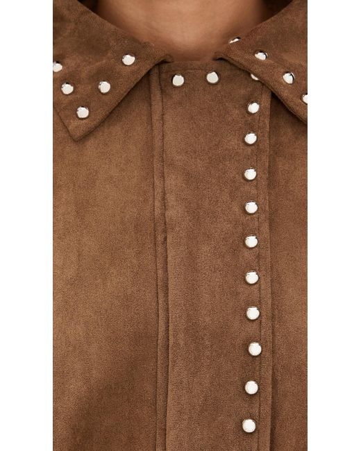 Moon River Brown Stud Detail Zipper Front Faux Suede Jacket