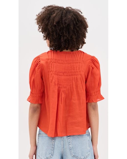 Sea Red Zora Solid Button Down Top