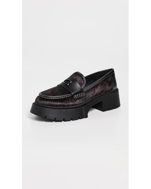 COACH Black Leah Platform Leopard Print Loafer