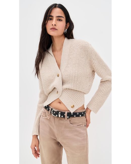 R13 Natural Split Hem Ribbed Cardigan