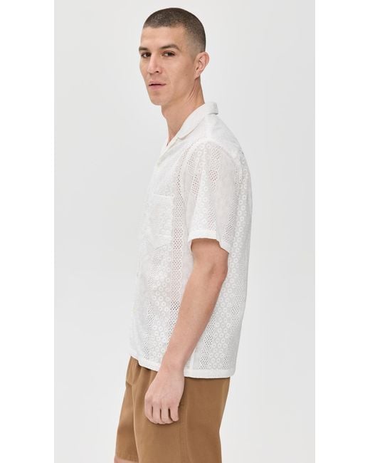 Portuguese Flannel White Santos Camp Collar Shirt for men