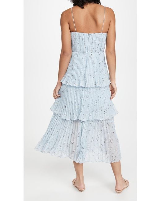 Self-Portrait Metallic Floral Tiered Midi Dress in Blue | Lyst Self-Portrait Metallic Floral Tiered Midi Dress in Blue | Lyst