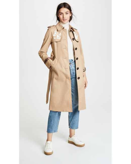 COACH Natural Lace Embroidered Trench Coat