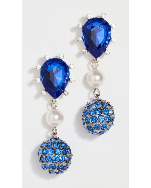 Oscar de la Renta Blue Cactus Crystal With Pearl And Ball Earrings