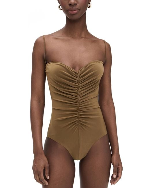 Norma Kamali Brown Strapless Shirred Front Mio One Piece