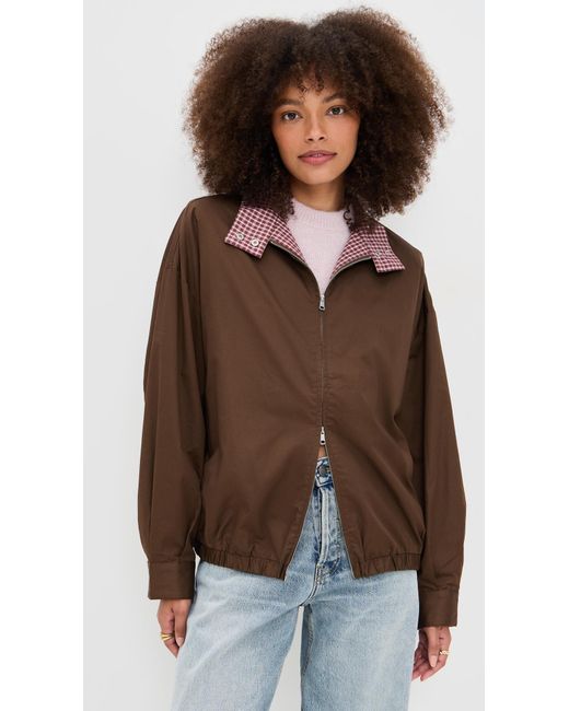 Pixie Market Brown Plaid Contrast Bomber Jacket