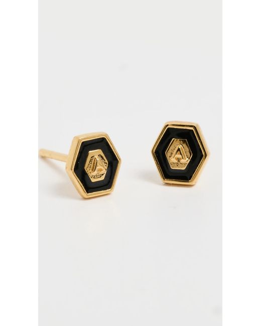 Gwen Beloti Multicolor Initial Hex Stud Earrings