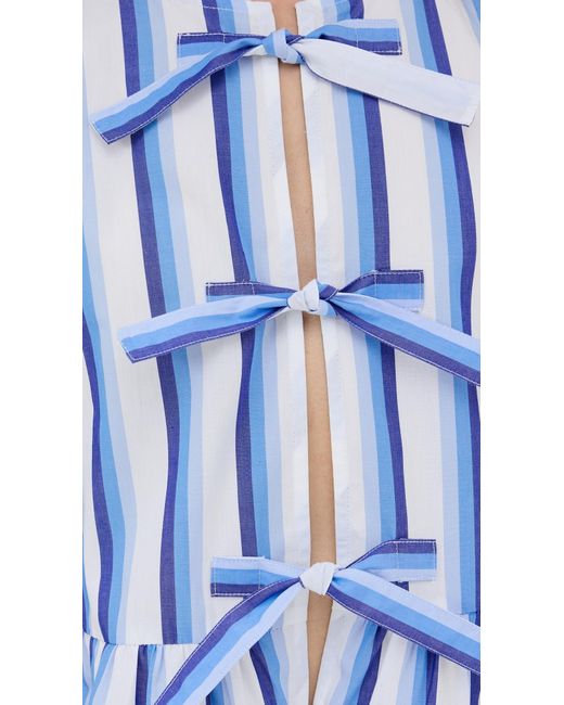Ganni Blue Striped Peplum Tie Blouse