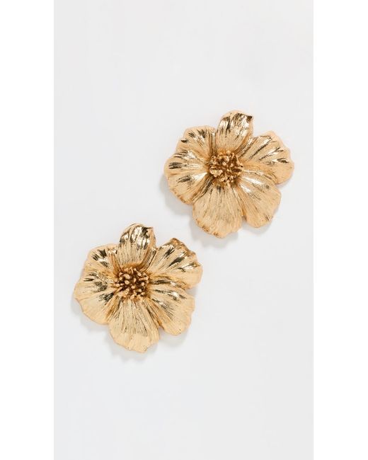 Oscar de la Renta White Poppy Flower Button Earrings