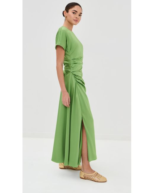 Jonathan Simkhai Green Marabella Short Sleeve Draped Midi Dress