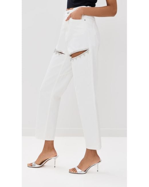 Area White Crystal Slit Jeans