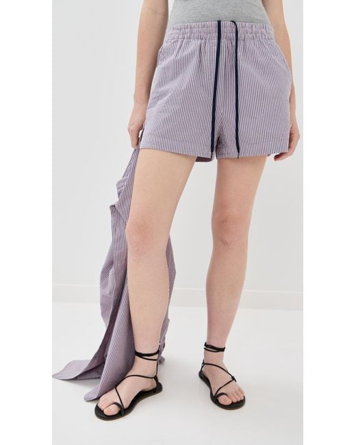 Tibi White Garment Dyed Seersucker Pull On Shorts