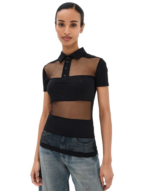 Coperni Black Striped Sheer Polo Top