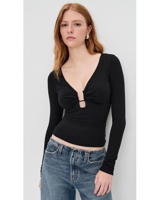 GOOD AMERICAN Black Jersey U Wire Long Sleeve Top