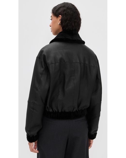 Helmut Lang Black Shearling Bomber Jacket