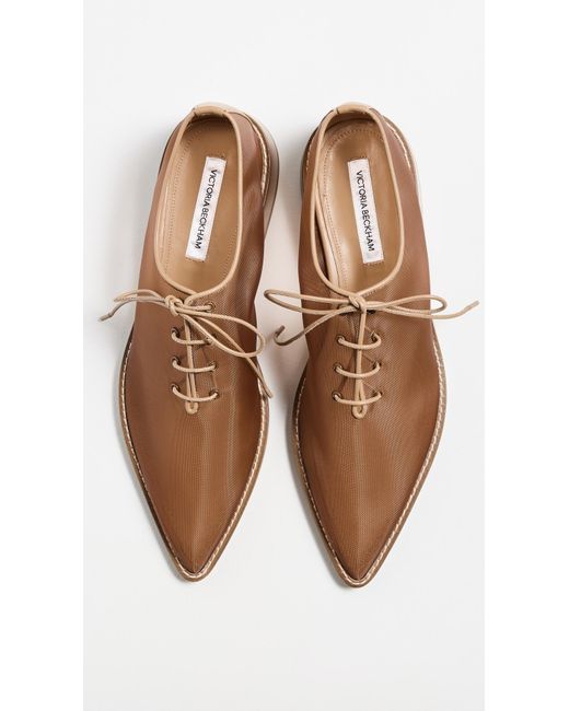 Victoria Beckham White Pointed Mesh Lace Up Flats