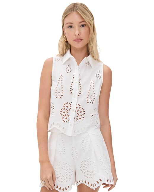 Hevron White Katja Eyelet Top