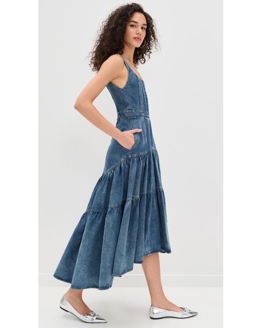 Alice + Olivia Diana Sleeveless Structured Denim Midi Dress
