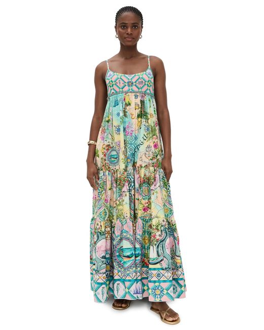 CAMILLA Women's Green Long Dress With Jersey Bodice