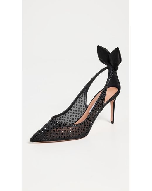 Aquazzura Women's Black Bow Tie Crystal Tulle Pumps 85Mm