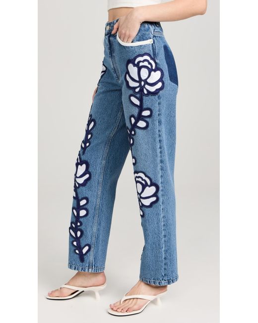 Sea Blue Paloma Embroidered Jeans
