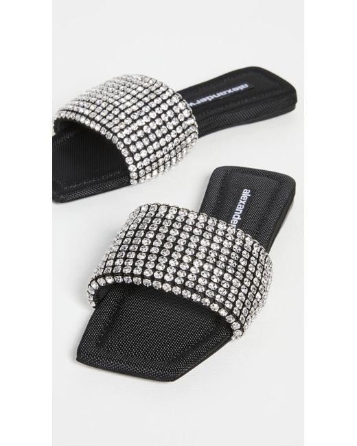 Alexander Wang Neoprene Anya Crystal Flat Slide Sandals in Black - Save ...