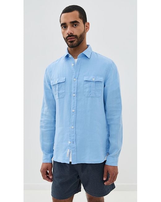 Onia Blue Garment Dye Linen Standard Fit Shirt for men