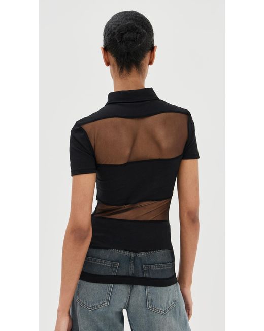 Coperni Black Striped Sheer Polo Top